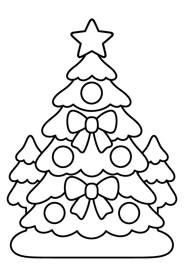 Albero di Natale da colorare: un abete innevato addobbato con le palline