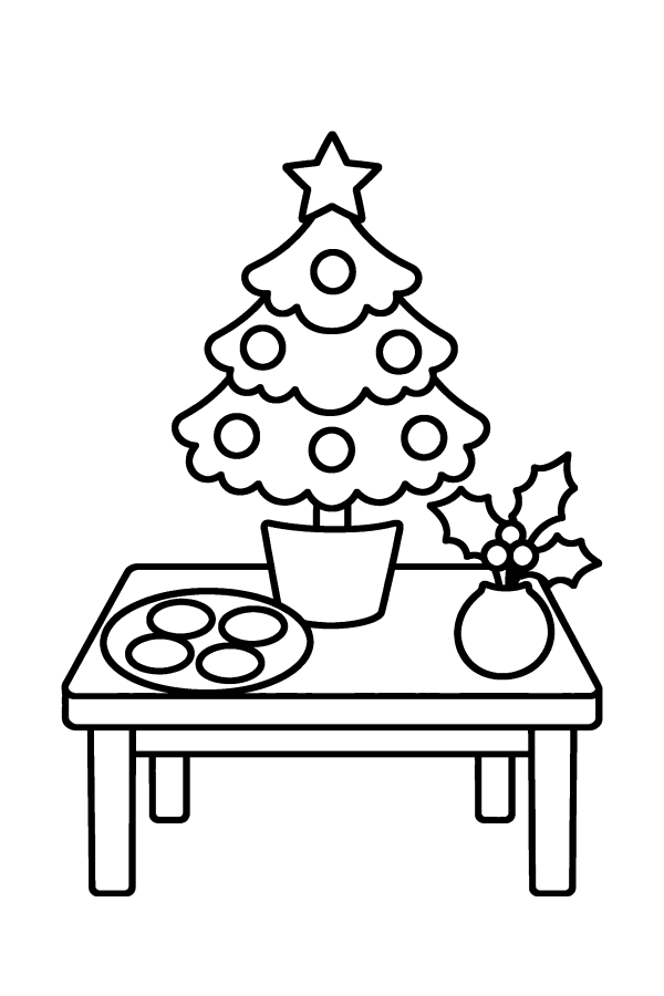 Albero di Natale da colorare: un piccolo albero di Natale in vaso sul tavolo