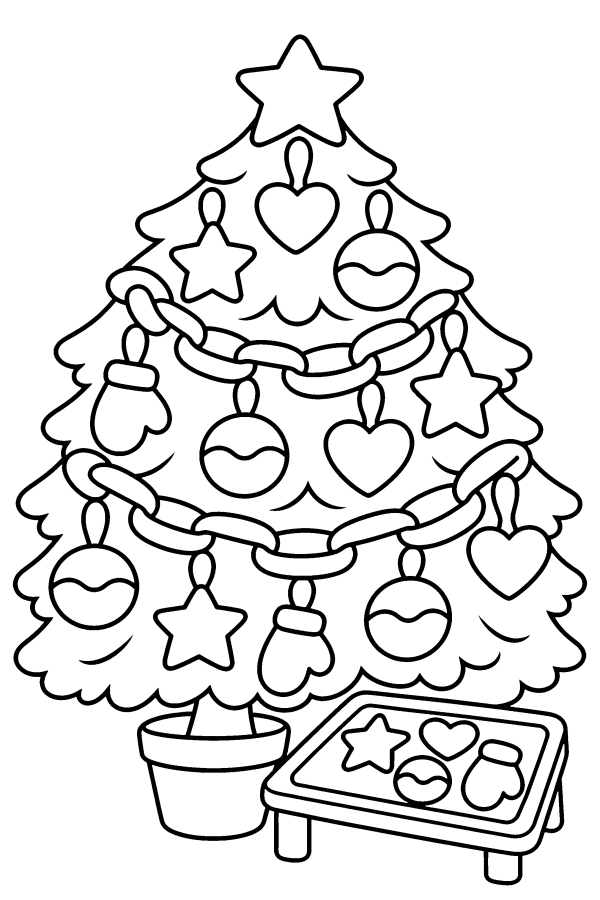 Albero di Natale da colorare: un albero di Natale con le decorazioni di pasta di sale