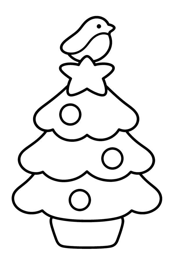 Albero di Natale da colorare: un pettirosso sulla stella in cima all'albero