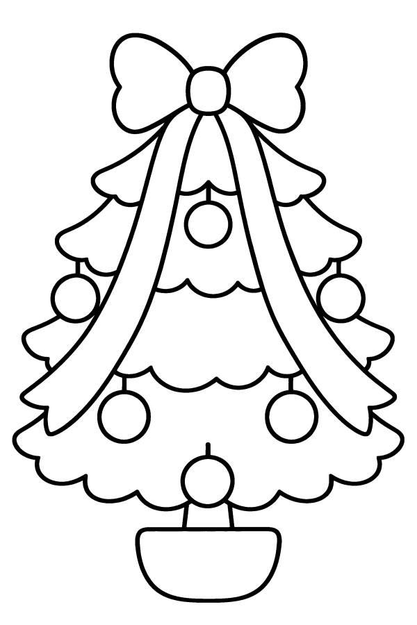 Albero di Natale da colorare: un albero di Natale con un grande fiocco in cima