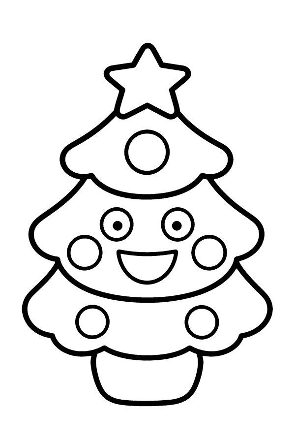 Albero di Natale da colorare: un albero di Natale sorridente con il puntale