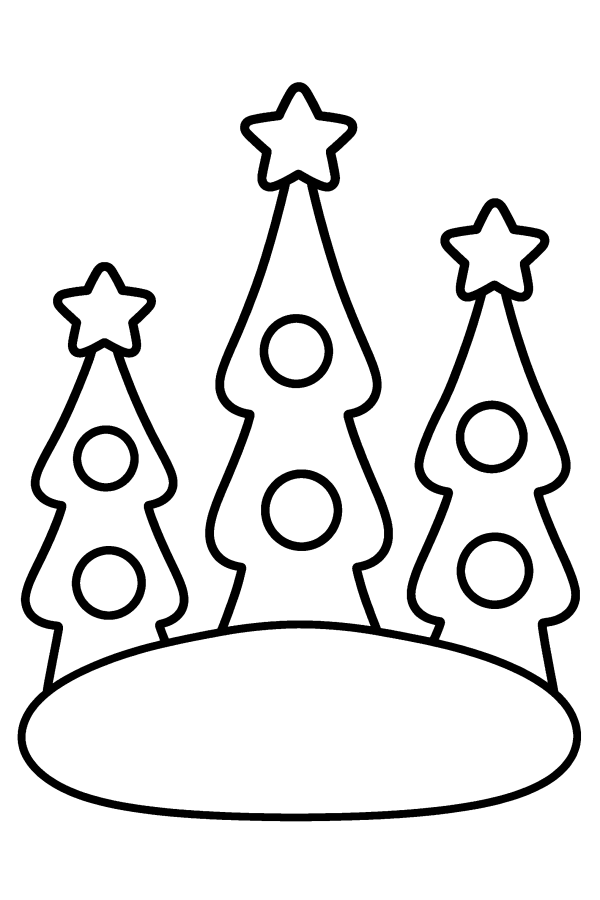 Albero di Natale da colorare: tre alberelli di Natale con la stella
