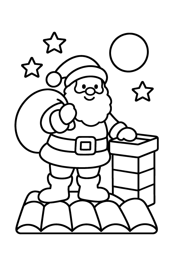 Babbo Natale da colorare: Babbo Natale sul tetto accanto al comignolo