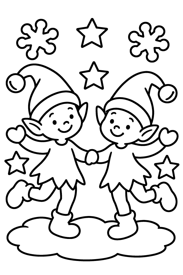 Babbo Natale da colorare: due elfi ballano felici sulla neve