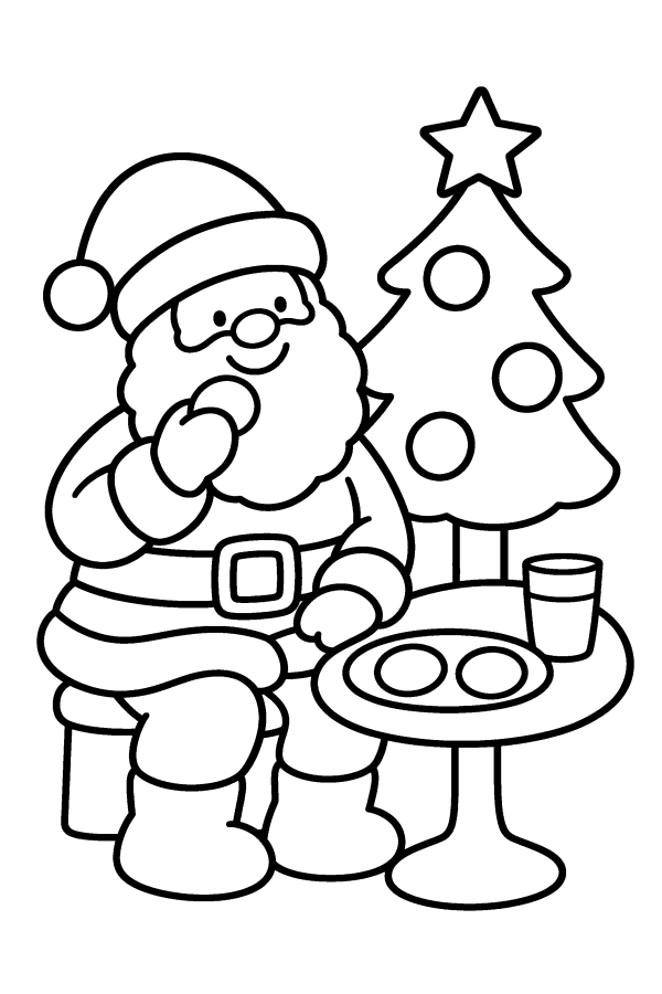 Babbo Natale da colorare: Babbo Natale mangia i biscotti con il latte
