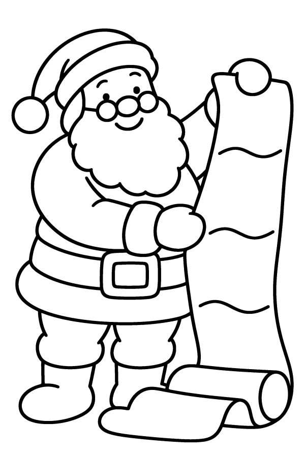 Babbo Natale da colorare: Babbo Natale con la lunga lista dei regali