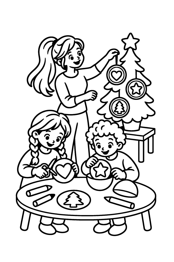 Palline di Natale da colorare: i bambini mettono i loro disegni nelle palline trasparenti e la maestra le appende all'albero