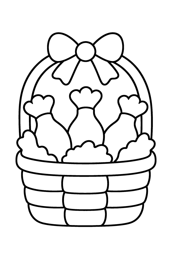 クリスマスの塗り絵：リボンのついたバスケットに入った骨つきチキン