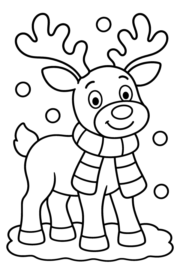 クリスマスの塗り絵：マフラーをまいたトナカイ