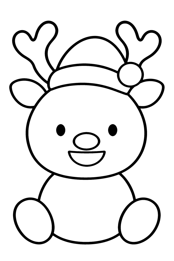 クリスマスの塗り絵：サンタの帽子をかぶったトナカイ