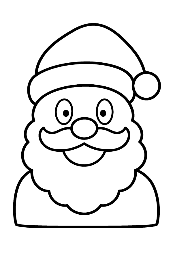 クリスマスの塗り絵：帽子と白いひげのサンタの顔