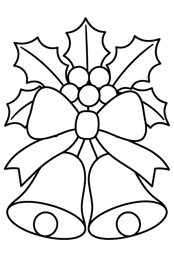クリスマスの塗り絵：リボンとヒイラギをつけた2つのベル