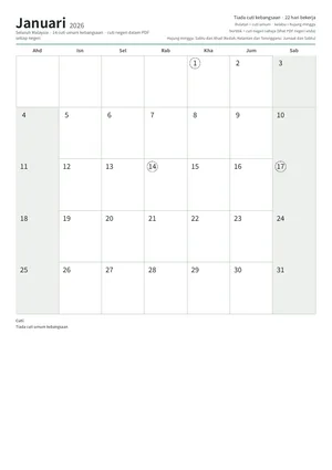 Halaman pertama kalendar bulanan, A4 (12 halaman) (A4 potret · 12 halaman · kira-kira 274 KB)