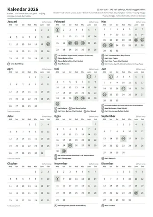 Halaman pertama kalendar tahunan, A4 potret (A4 potret · 1 halaman · kira-kira 78 KB)