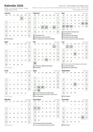 Halaman pertama kalendar tahunan, A4 potret (A4 potret · 1 halaman · kira-kira 85 KB)