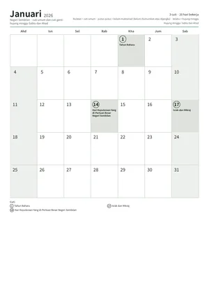 Halaman pertama kalendar bulanan, A4 (12 halaman) (A4 potret · 12 halaman · kira-kira 124 KB)