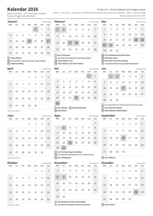 Halaman pertama kalendar tahunan, A4 potret (A4 potret · 1 halaman · kira-kira 92 KB)