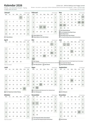 Halaman pertama kalendar tahunan, A4 potret (A4 potret · 1 halaman · kira-kira 85 KB)