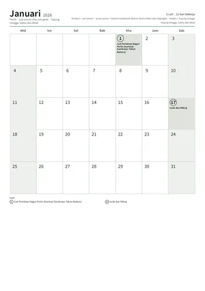 Halaman pertama kalendar bulanan, A4 (12 halaman) (A4 potret · 12 halaman · kira-kira 125 KB)