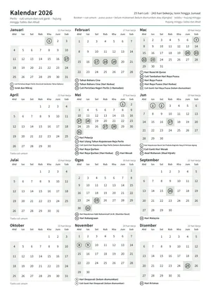 Halaman pertama kalendar tahunan, A4 potret (A4 potret · 1 halaman · kira-kira 93 KB)