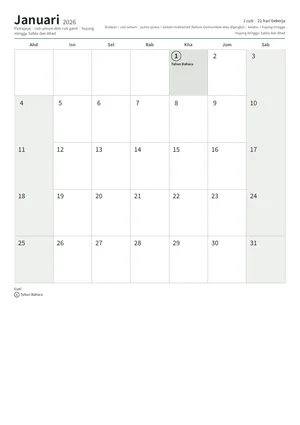 Halaman pertama kalendar bulanan, A4 (12 halaman) (A4 potret · 12 halaman · kira-kira 117 KB)