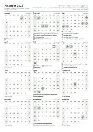 Halaman pertama kalendar tahunan, A4 potret (A4 potret · 1 halaman · kira-kira 86 KB)