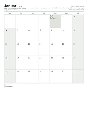 Halaman pertama kalendar bulanan, A4 (12 halaman) (A4 potret · 12 halaman · kira-kira 122 KB)