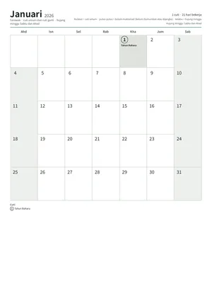 Halaman pertama kalendar bulanan, A4 (12 halaman) (A4 potret · 12 halaman · kira-kira 111 KB)