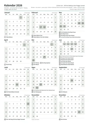 Halaman pertama kalendar tahunan, A4 potret (A4 potret · 1 halaman · kira-kira 80 KB)