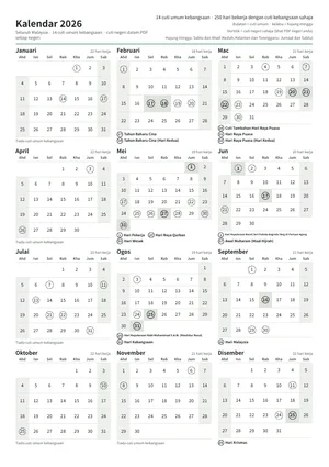 Halaman pertama kalendar tahunan, A4 potret (A4 potret · 1 halaman · kira-kira 202 KB)
