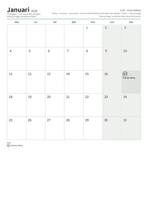 Halaman pertama kalendar bulanan, A4 (12 halaman) (A4 potret · 12 halaman · kira-kira 113 KB)
