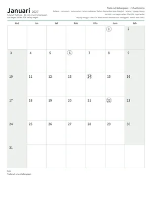 Halaman pertama kalendar bulanan, A4 (12 halaman) (A4 potret · 12 halaman · kira-kira 268 KB)