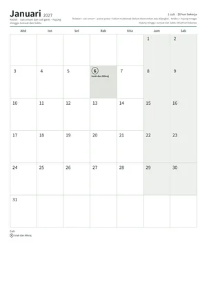 Halaman pertama kalendar bulanan, A4 (12 halaman) (A4 potret · 12 halaman · kira-kira 122 KB)