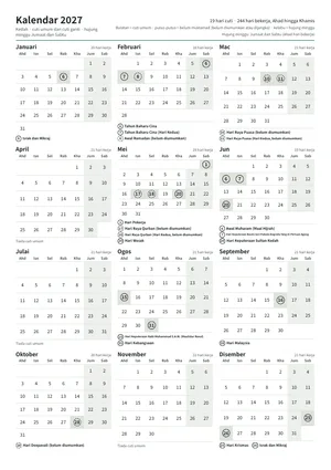 Halaman pertama kalendar tahunan, A4 potret (A4 potret · 1 halaman · kira-kira 90 KB)