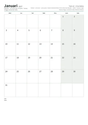 Halaman pertama kalendar bulanan, A4 (12 halaman) (A4 potret · 12 halaman · kira-kira 119 KB)