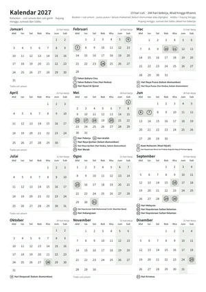 Halaman pertama kalendar tahunan, A4 potret (A4 potret · 1 halaman · kira-kira 87 KB)