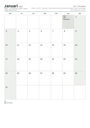 Halaman pertama kalendar bulanan, A4 (12 halaman) (A4 potret · 12 halaman · kira-kira 133 KB)