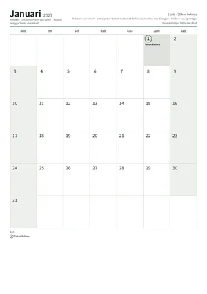 Halaman pertama kalendar bulanan, A4 (12 halaman) (A4 potret · 12 halaman · kira-kira 127 KB)