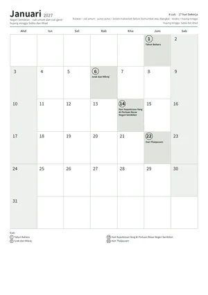 Halaman pertama kalendar bulanan, A4 (12 halaman) (A4 potret · 12 halaman · kira-kira 134 KB)