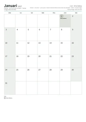 Halaman pertama kalendar bulanan, A4 (12 halaman) (A4 potret · 12 halaman · kira-kira 128 KB)