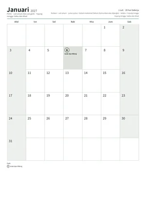 Halaman pertama kalendar bulanan, A4 (12 halaman) (A4 potret · 12 halaman · kira-kira 134 KB)