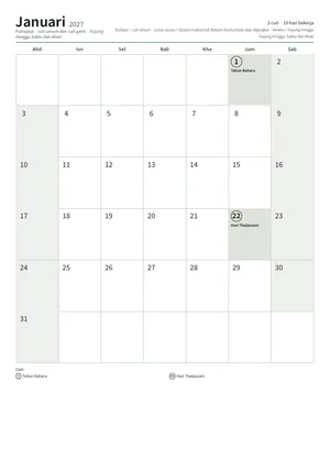 Halaman pertama kalendar bulanan, A4 (12 halaman) (A4 potret · 12 halaman · kira-kira 127 KB)