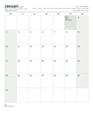 Halaman pertama kalendar bulanan, A4 (12 halaman) (A4 potret · 12 halaman · kira-kira 134 KB)