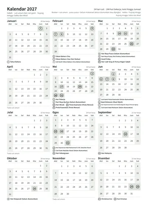 Halaman pertama kalendar tahunan, A4 potret (A4 potret · 1 halaman · kira-kira 103 KB)