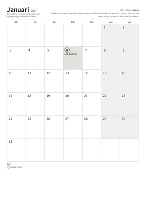 Halaman pertama kalendar bulanan, A4 (12 halaman) (A4 potret · 12 halaman · kira-kira 123 KB)