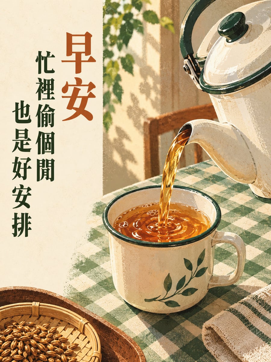 忙裡偷個閒。圖中文字：早安，忙裡偷個閒，也是好安排