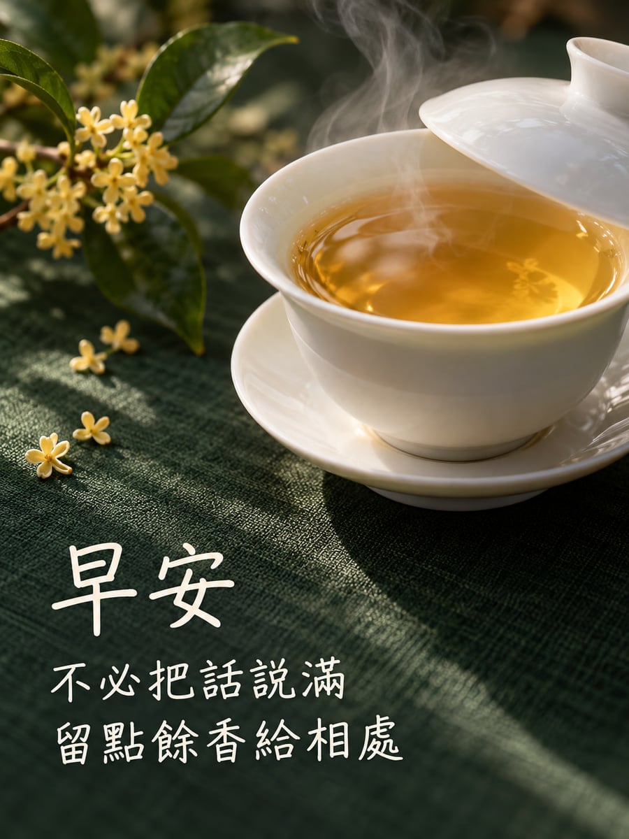 留一點餘香。圖中文字：早安，不必把話說滿，留點餘香給相處