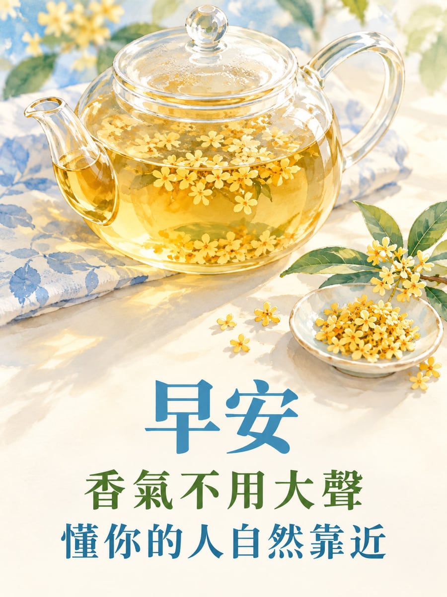 香氣不必大聲。圖中文字：早安，香氣不用大聲，懂你的人自然靠近