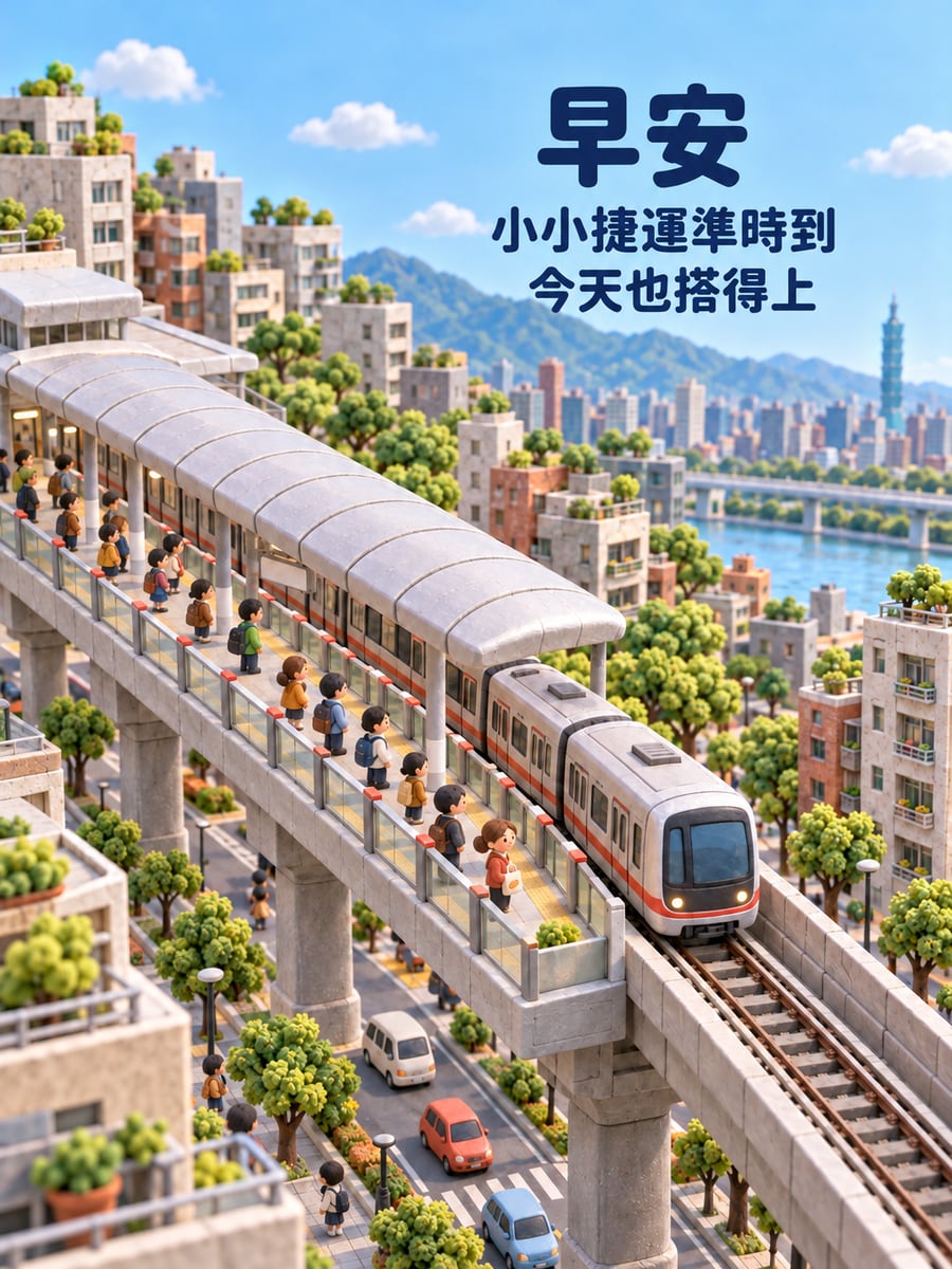 黏土捷運。圖中文字：早安，小小捷運準時到，今天也搭得上